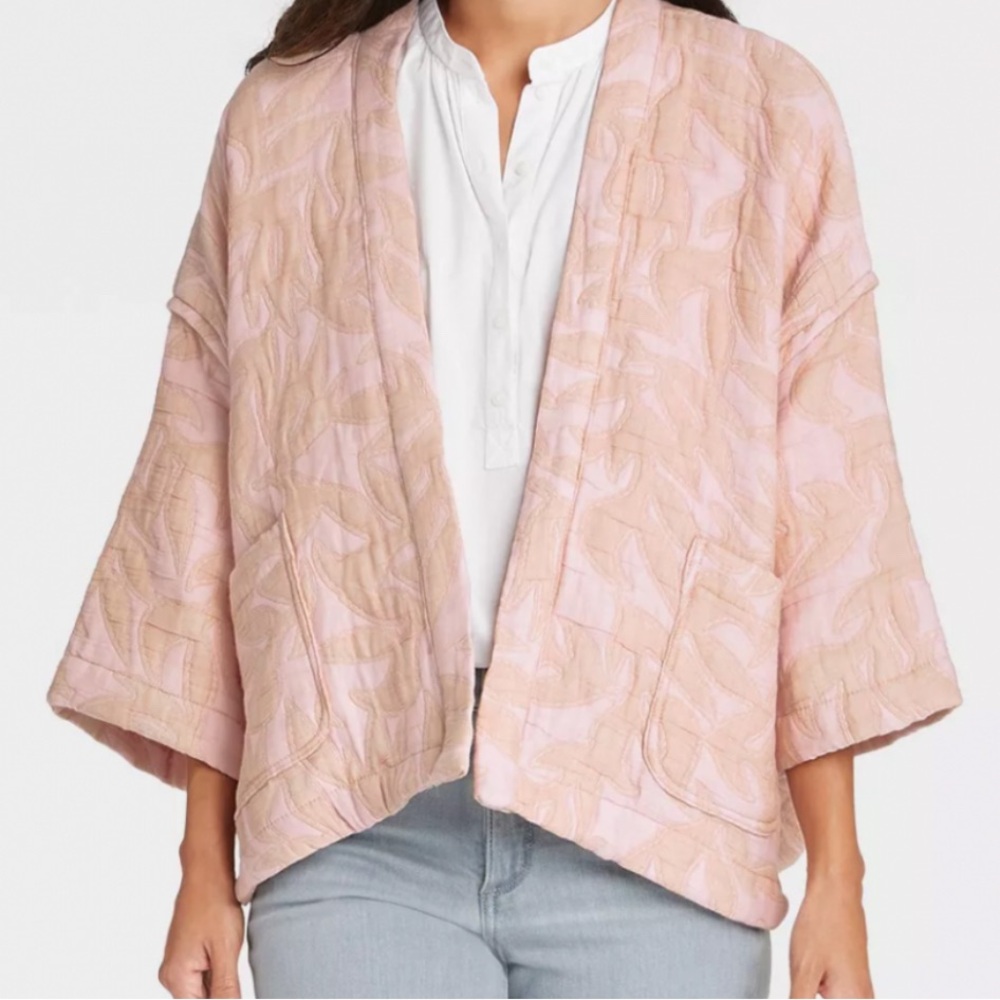 Universal Thread Blush Pink Quilted Crop Open Kimono Short Jacket OSFA Pockets